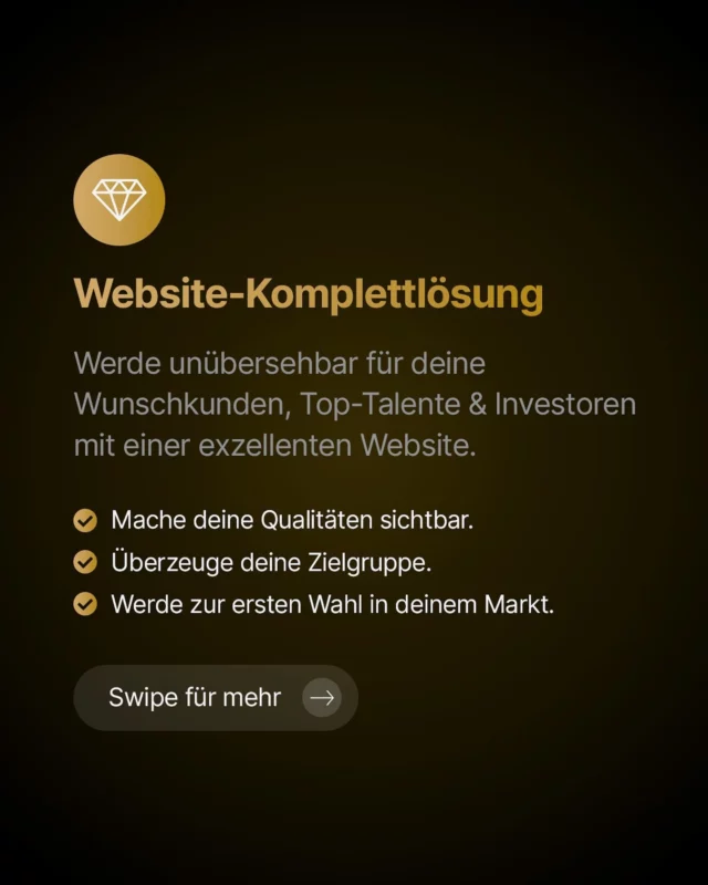 ⚜️Website-Komplettlösung ⚜️

Werde unübersehbar für deine Wunschkunden, Top-Talente & Investoren mit einer exzellenten Website.

✅ Mache deine Qualitäten sichtbar.
✅ Überzeuge deine Zielgruppe.
✅ Werde zur ersten Wahl in deinem Markt.

Eine exzellente Website bringt deinem Unternehmen echten Mehrwert und arbeitet rund um die Uhr wie ein idealer Mitarbeiter für dich. Das bekommst du, wenn wir zusammenarbeiten:
➕ Exklusives Webdesign für deine Marke
➕ Wow-Effekt auf allen Ebenen
➕ Laserscharfer Fokus auf deine Zielgruppe
➕ Daten- und psychologisch basierter Aufbau
➕ Richtig umgesetzte Google Optimierung (SEO)
➕ Qualität zum Festpreis

Nutze die Macht einer exzellenten Website und sichere dir jetzt deinen unfairen Vorsprung. Diese Vorteile erwarteten dich:

👉 Bessere Außenwahrnehmung
👉 Mehr Wunschkunden
👉 Qualifizierte Bewerber
👉 Klare Abgrenzung zur Konkurrenz
👉 Höhere Glaubwürdigkeit & Vertrauen
👉 Premium-Branding für höhere Preise

Meine Lösungen entdecken:
Google nach 🔎 stefan sommerfeld lösungen

⬛ ⬜ ⬛ ⬜ ⬛ ⬜

#webdesign #seo #onlinemarketing #marketing #branding #stefansommerfeld #ssomedia #offenburg #ortenau #ortenaukreis #gengenbach #appenweier #schutterwald #freiburg #badenbaden #karlsruhe 

© www.stefansommerfeld.de